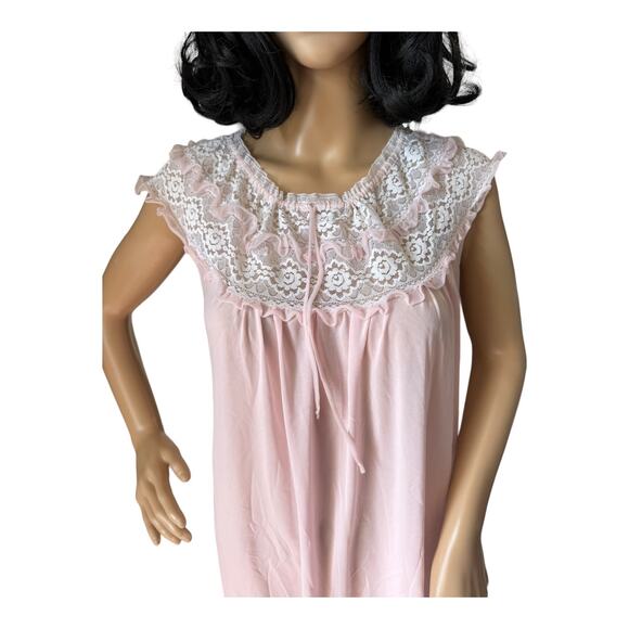 Vintage Margaret night gown sleeveless pink, white lace & ruffles size large - Picture 2 of 13